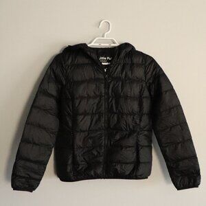 TNA Women's Sz XS Black Little Packable Goose Down Hooded Full Zip Puffer Jacket